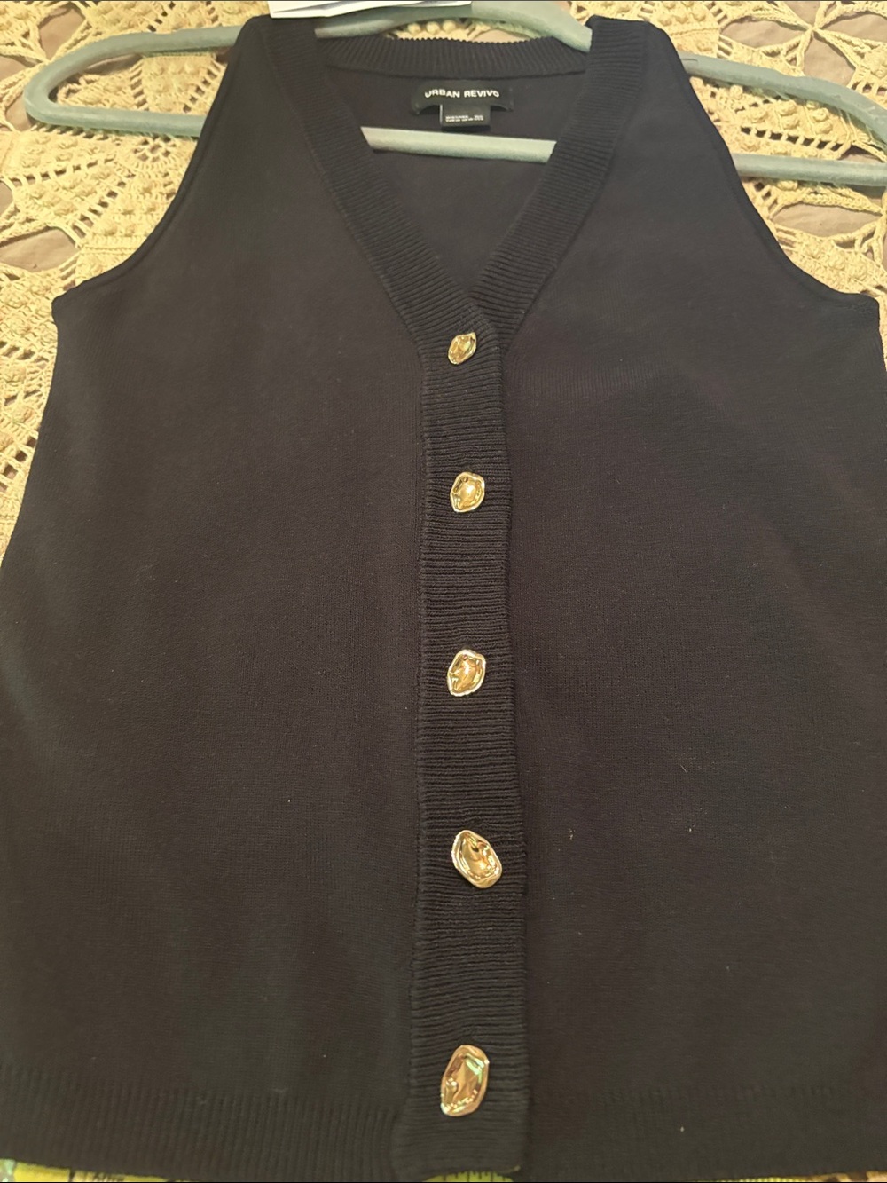 Black Knit Button-Detail Sleeveless Vest